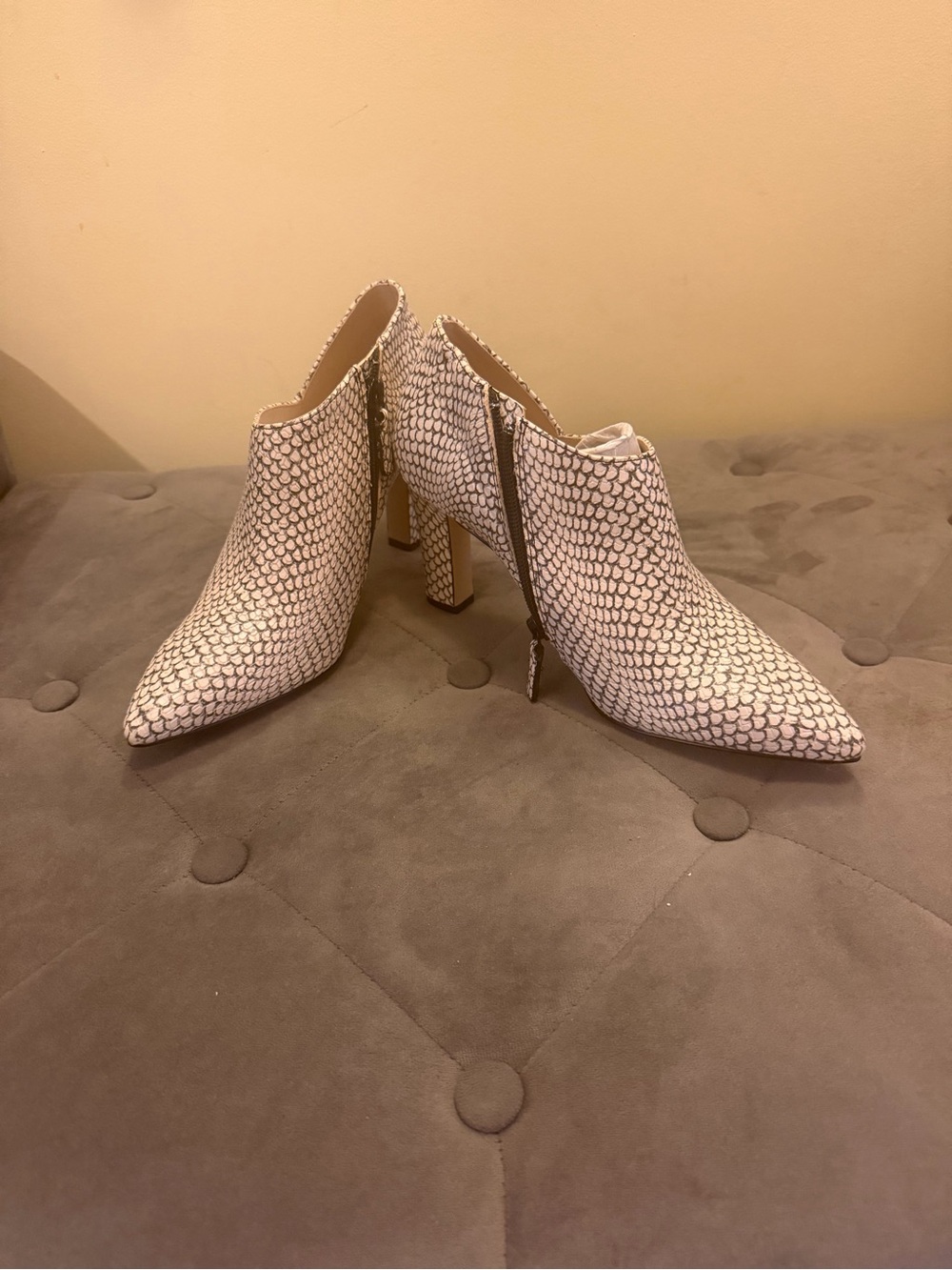 Cole Haan White Snake-Print Pointed Ankle Booties
